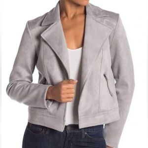 Philosophy|Light Gray Vegan Suede Leather Moto Jacket•size XL,fall winter style